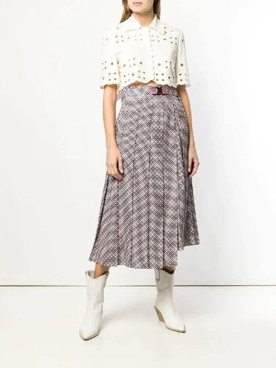 Shop Fendi Belted Pleated Skirt Pink In Multicolor