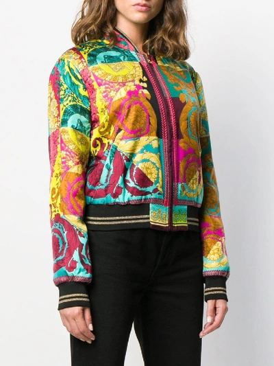 Shop Versace Baroque-print Silk Bomber Jacket In Multicolor
