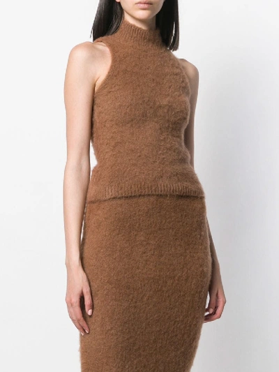 Shop Versace Fluffy Knitted Top In Brown