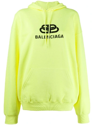Shop Balenciaga Bb Logo Hoodie Neon Yellow