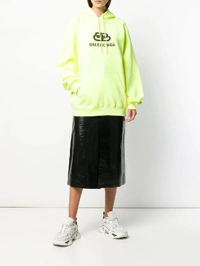 Shop Balenciaga Bb Logo Hoodie Neon Yellow