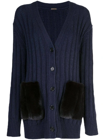 Shop Adam Lippes Navy Ribbed Cardigan