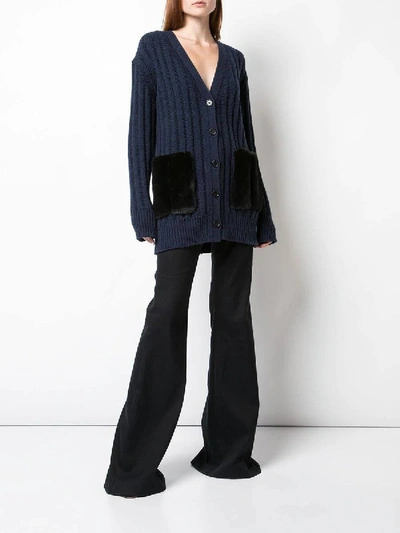 Shop Adam Lippes Navy Ribbed Cardigan