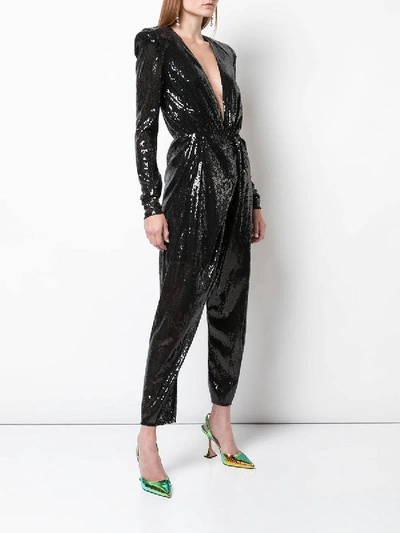 Shop Attico Black Sequin Jumpsuit