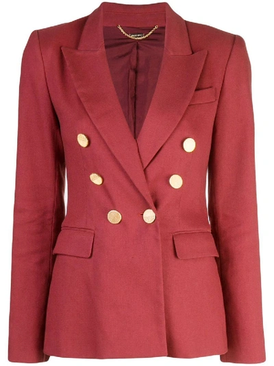 Shop Adam Lippes Textured Double Breasted Blazer In Red