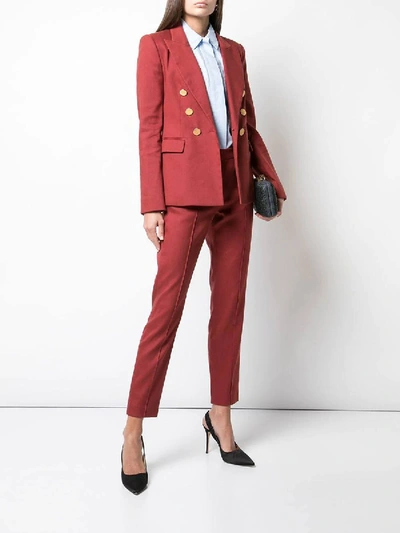 Shop Adam Lippes Textured Double Breasted Blazer In Red