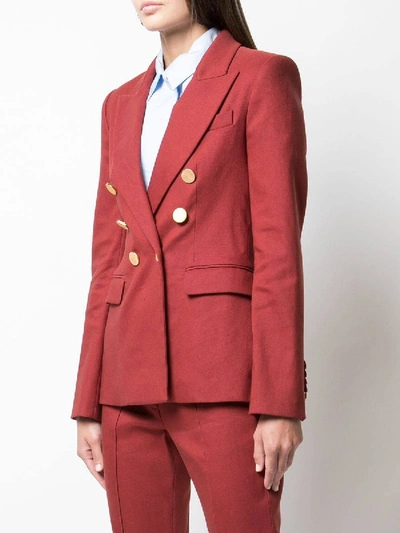 Shop Adam Lippes Textured Double Breasted Blazer In Red