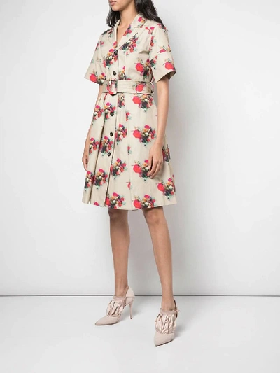 Shop Adam Lippes Floral Short Sleeve Belted Dress