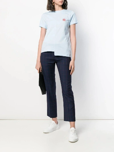 Shop Loewe Asymmetric Hemline Embroidered Logo T-shirt Light Blue