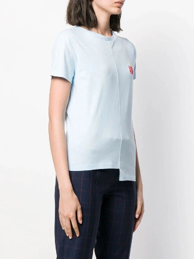 Shop Loewe Asymmetric Hemline Embroidered Logo T-shirt Light Blue