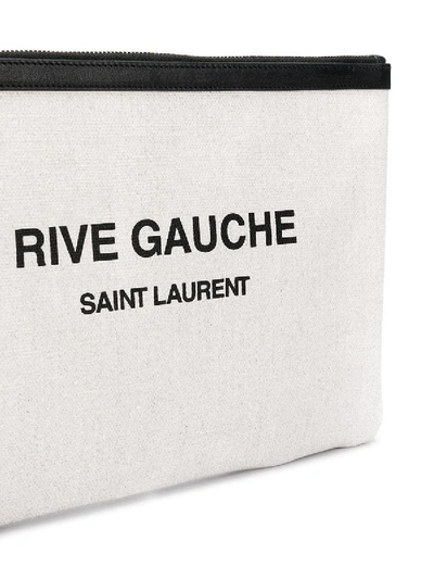 Shop Saint Laurent Canvas Printed Pouch In Neutral