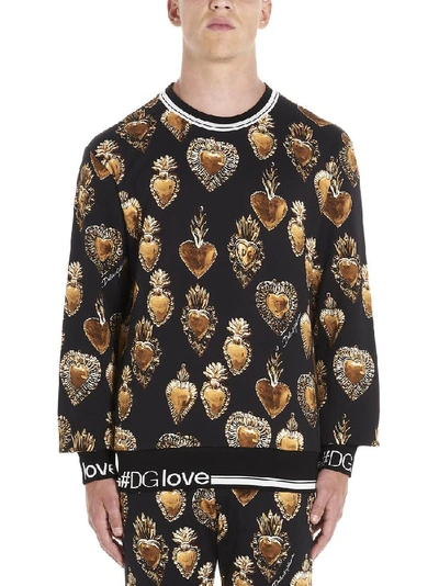 Shop Dolce & Gabbana Heart Print Crewneck Sweater In Multi
