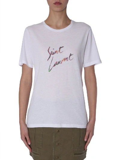 Shop Saint Laurent Logo Print T In White