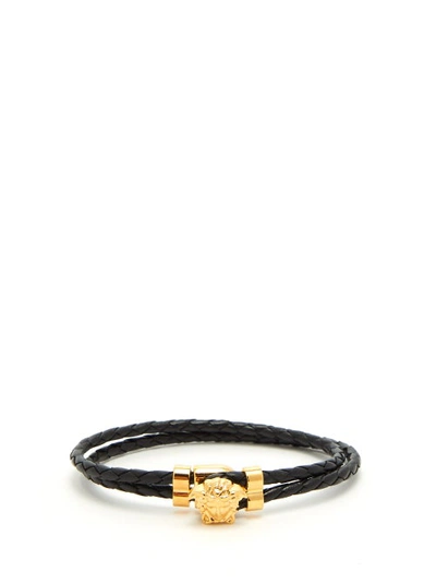 Versace Medusa-charm Braided Leather Bracelet In Black Multi | ModeSens