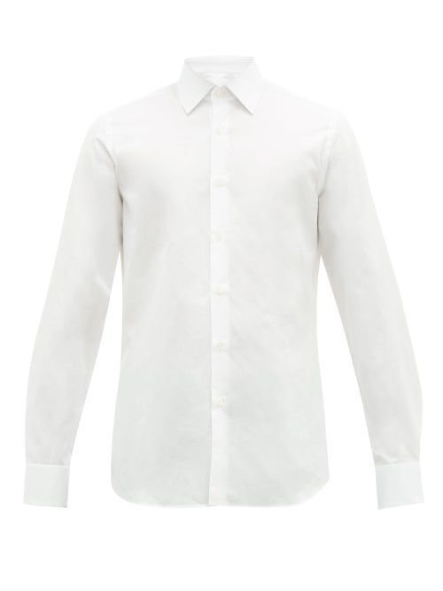 Prada Logo-Embroidered Cotton Shirt In White | ModeSens