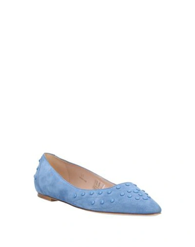 Shop Tod's Woman Ballet Flats Slate Blue Size 6 Soft Leather