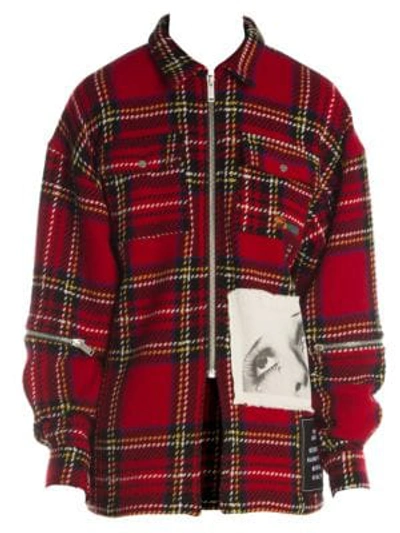 Shop Palm Angels Check Zippered Overshirt In Red Multi