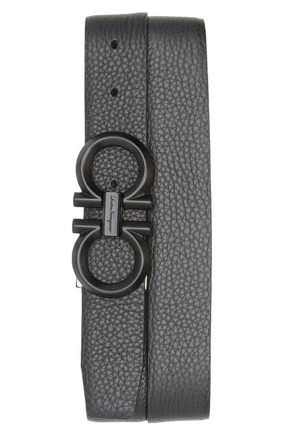 Shop Ferragamo Reversible Leather Belt In Nero / Asfalto Grey