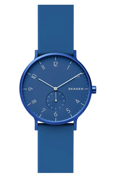 Shop Skagen Aaren Kul?r Rubber Strap Watch, 41mm In Blue