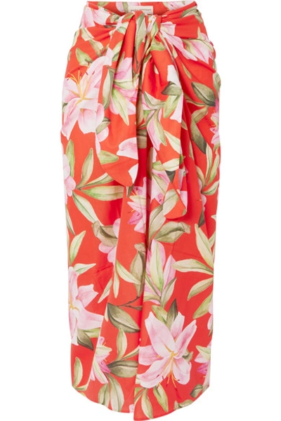 Shop Mara Hoffman Net Sustain Izzi Floral-print Organic Cotton-voile Midi Skirt In Bright Orange