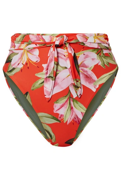 Shop Mara Hoffman + Net Sustain Goldie Tie-front Floral-print Bikini Briefs In Bright Orange