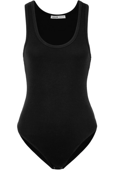 Shop Agolde Ribbed Stretch-jersey Bodysuit In Black