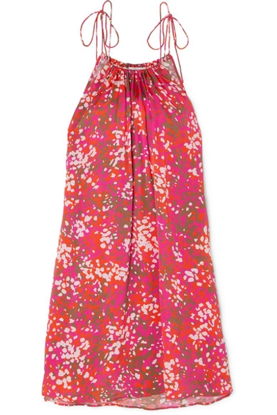 Shop Stella Mccartney + Net Sustain Tie-detailed Printed Hammered-satin Halterneck Mini Dress In Red
