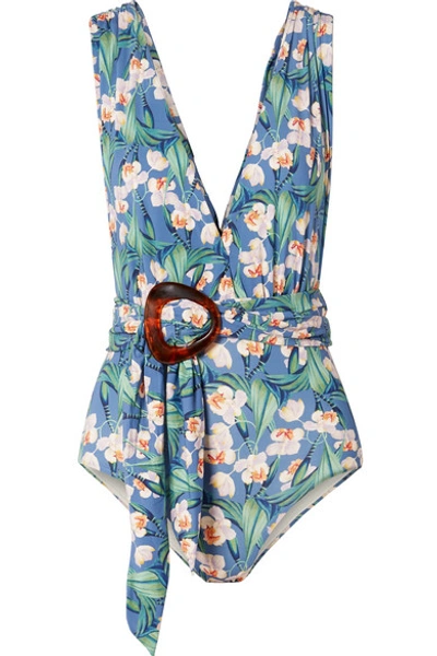 Shop Patbo Belted Floral-print Swimsuit In Blue