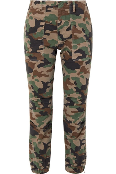 Shop Nili Lotan French Military Cropped Camouflage-print Stretch-cotton Twill Tapered Pants In Green
