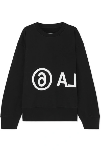 Shop Mm6 Maison Margiela Oversized Printed Cotton-jersey Sweatshirt In Black