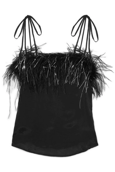 Shop Alice Mccall Favour Feather-trimmed Satin Camisole In Black