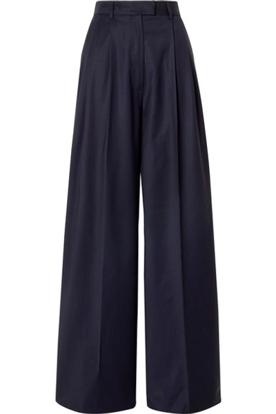 Shop Paul & Joe Pleated Wool-blend Wide-leg Pants In Navy