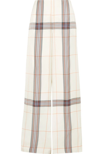 Shop Roland Mouret Tayport Checked Woven Wide-leg Pants In Ivory