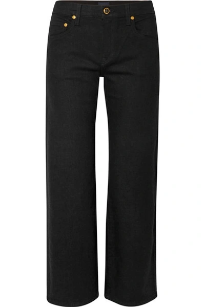 Shop Khaite Wendell Cropped High-rise Wide-leg Jeans In Black