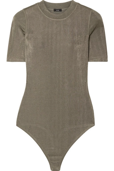 Shop Alix Ridge Metallic Stretch-jersey Thong Bodysuit In Army Green