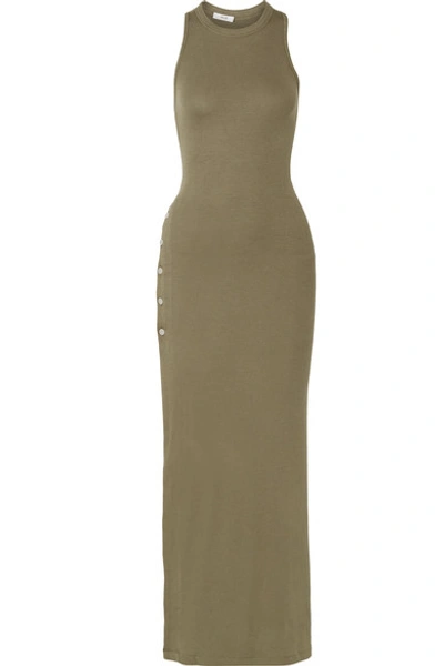 Shop Alix Beekman Ribbed Stretch-modal Jersey Maxi Dress In Army Green