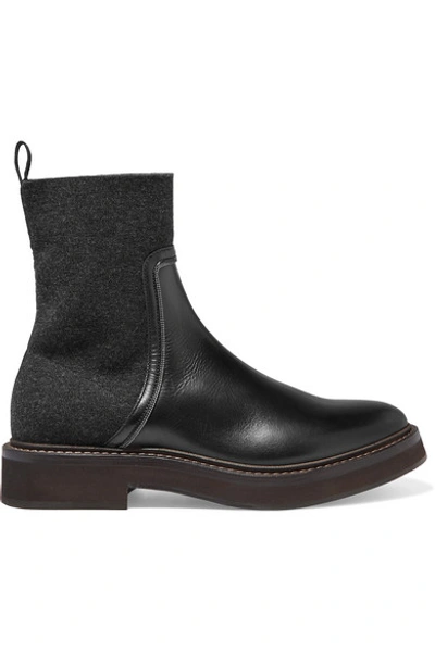 Shop Brunello Cucinelli Bead-embellished Leather And Cashmere Chelsea Boots In Black