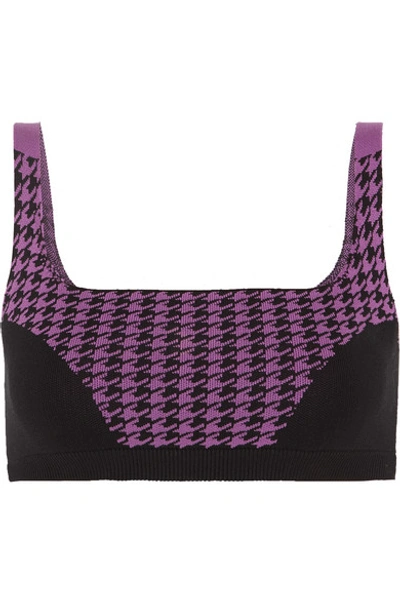 Shop Nagnata + Net Sustain Houndstooth Technical Stretch-organic Cotton Sports Bra In Purple