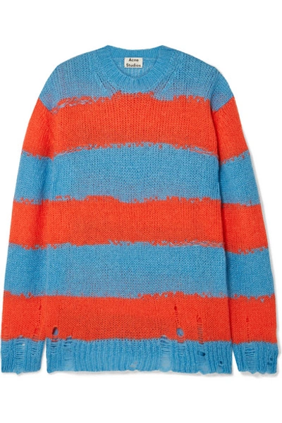Shop Acne Studios Kantonia Distressed Striped Knitted Sweater In Blue