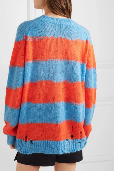 Acne Studios Kantonia Distressed Striped Knitted Sweater In Blue 