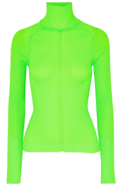 Shop Acne Studios Komina Neon Ribbed-knit Turtleneck Sweater In Lime Green