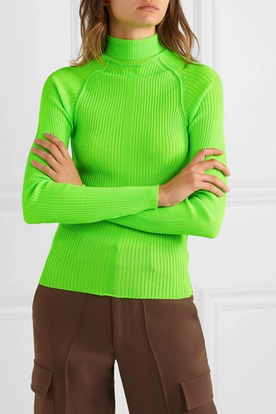 Shop Acne Studios Komina Neon Ribbed-knit Turtleneck Sweater In Lime Green