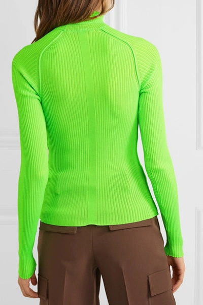 Shop Acne Studios Komina Neon Ribbed-knit Turtleneck Sweater In Lime Green