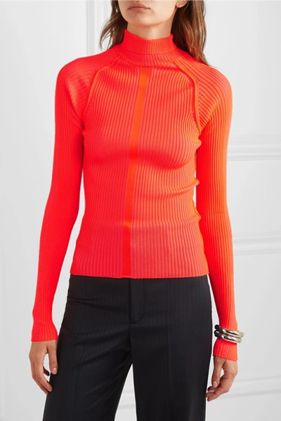 Shop Acne Studios Komina Neon Ribbed-knit Turtleneck Sweater In Red