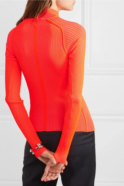 Shop Acne Studios Komina Neon Ribbed-knit Turtleneck Sweater In Red