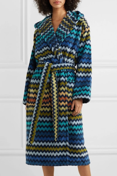 Shop Missoni Hooded Cotton-terry Robe In Blue