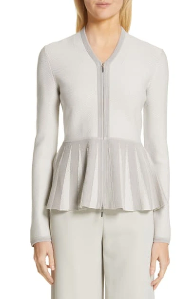 Shop Emporio Armani Zip Front Peplum Jacket In Greige