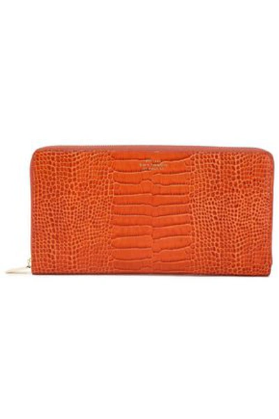 Shop Smythson Croc-effect Leather Continental Wallet In Orange