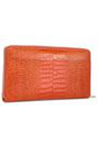 Shop Smythson Croc-effect Leather Continental Wallet In Orange