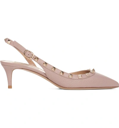 Shop Valentino Rockstud Slingback Pump In Poudre Leather